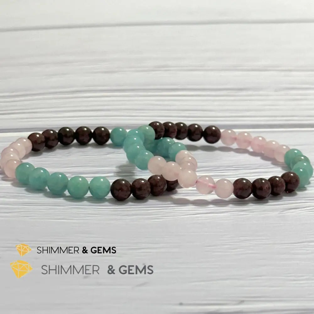 Aura Glow Remedy Bracelet (Madagascar Rose Quartz Amazonite & Garnet 6mm)
