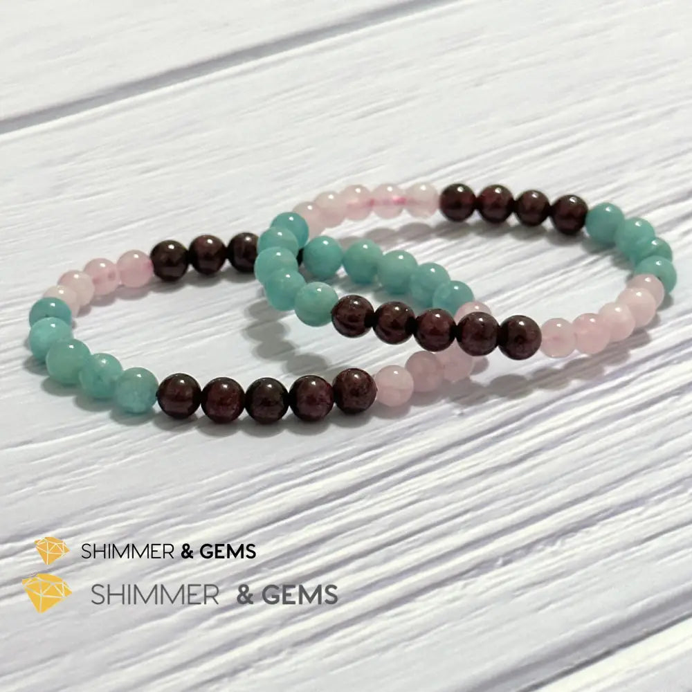 Aura Glow Remedy Bracelet (Madagascar Rose Quartz Amazonite & Garnet 6mm)