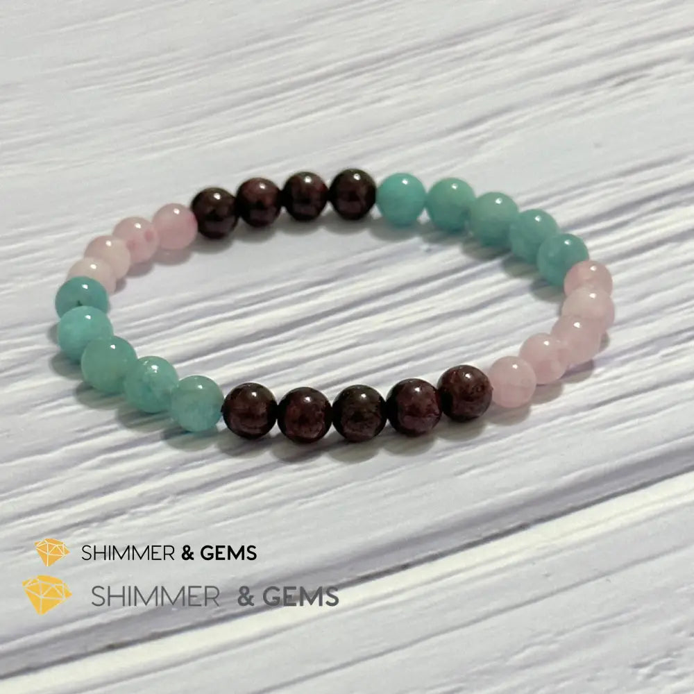 Aura Glow Remedy Bracelet (Madagascar Rose Quartz Amazonite & Garnet 6mm)