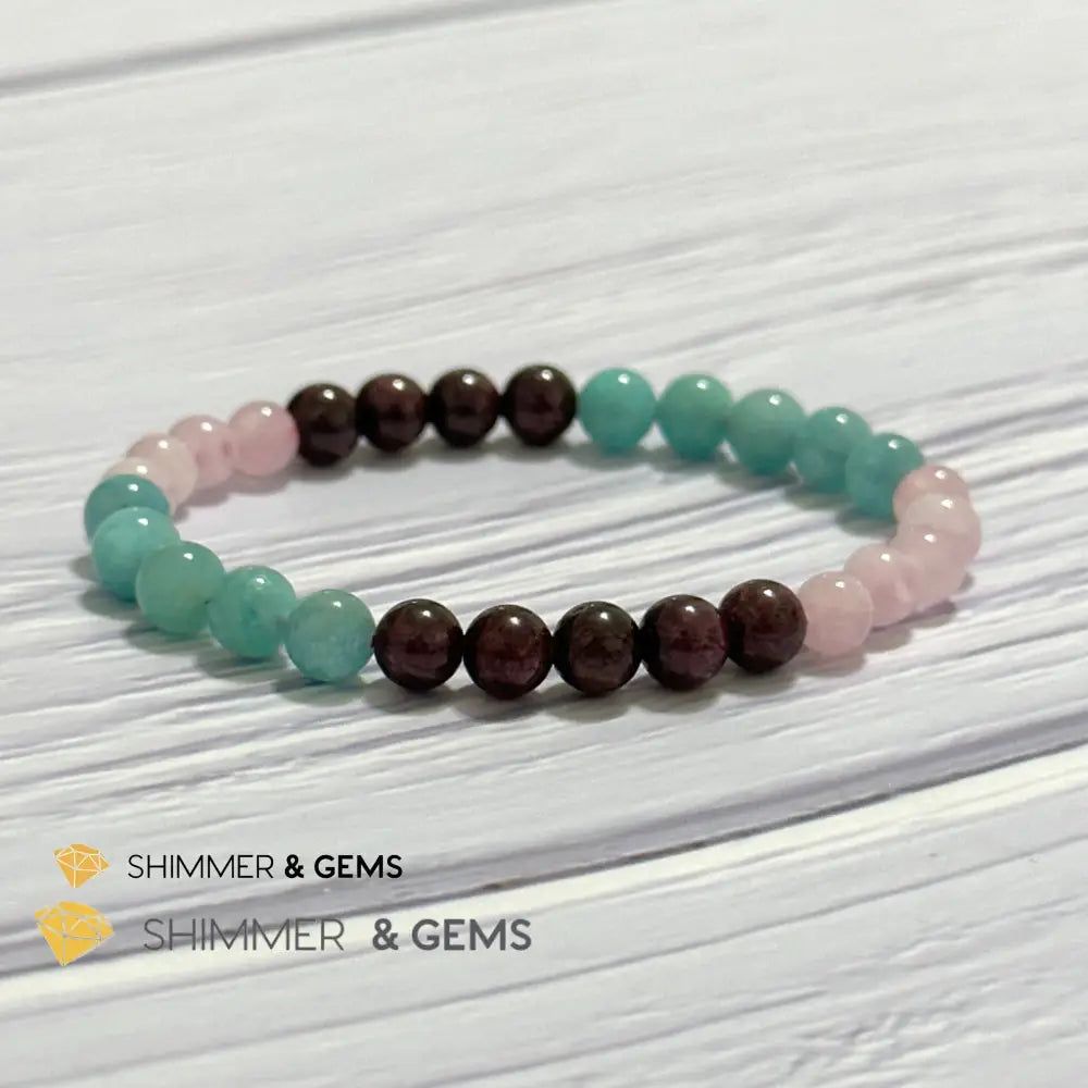 Aura Glow Remedy Bracelet (Madagascar Rose Quartz Amazonite & Garnet 6mm)