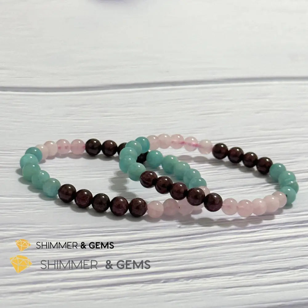 Aura Glow Remedy Bracelet (Madagascar Rose Quartz Amazonite & Garnet 6mm)