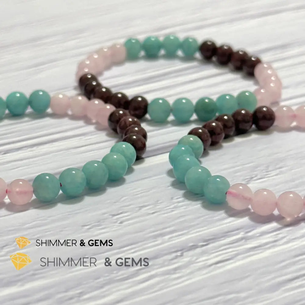 Aura Glow Remedy Bracelet (Madagascar Rose Quartz Amazonite & Garnet 6mm)