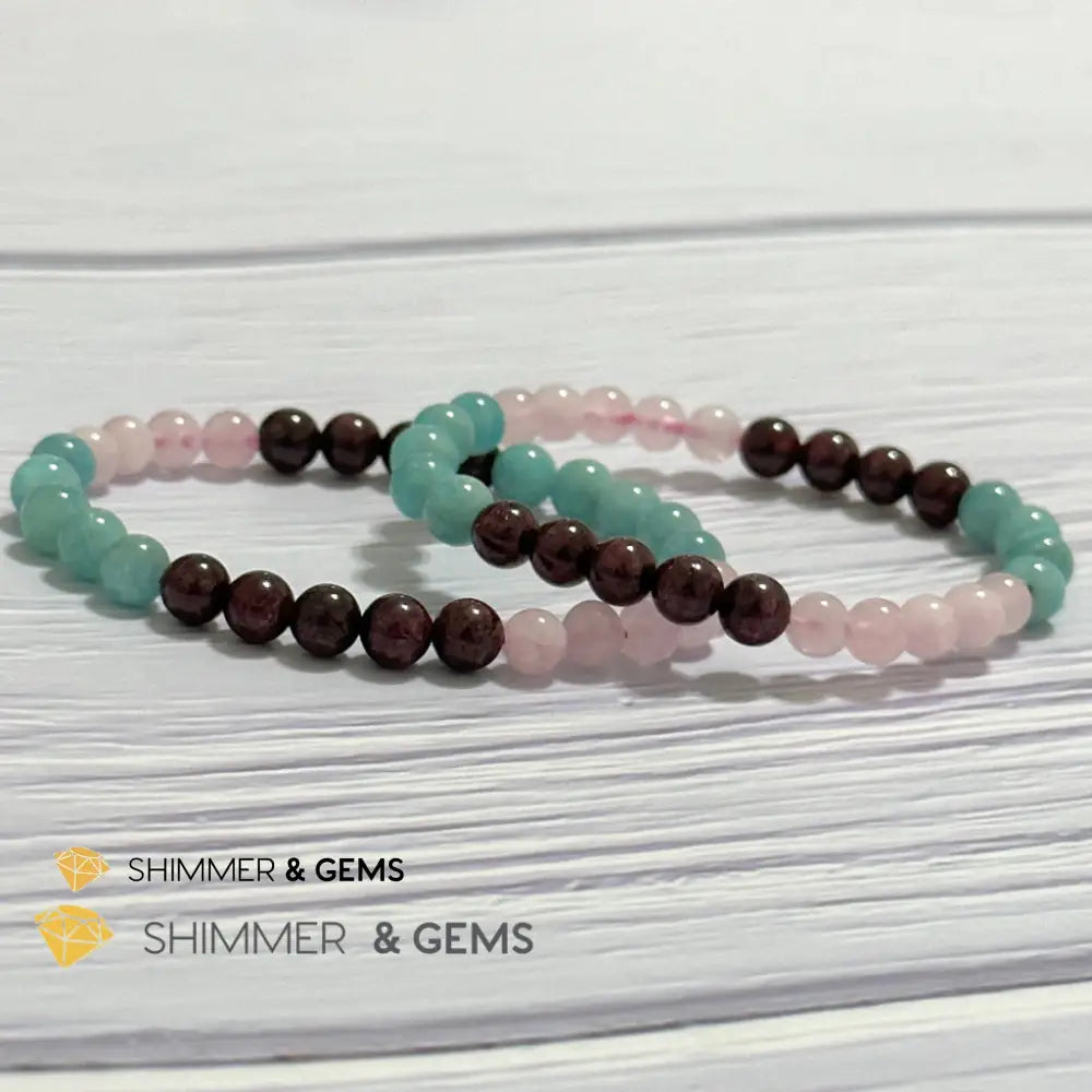 Aura Glow Remedy Bracelet (Madagascar Rose Quartz Amazonite & Garnet 6mm)