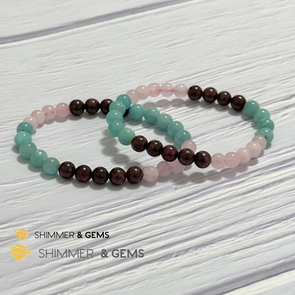 Aura Glow Remedy Bracelet (Madagascar Rose Quartz Amazonite & Garnet 6mm)