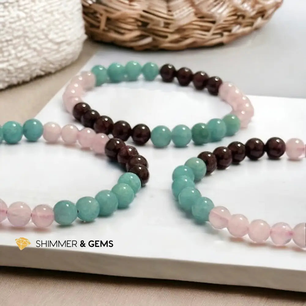 Aura Glow Remedy Bracelet (Madagascar Rose Quartz Amazonite & Garnet 6mm)