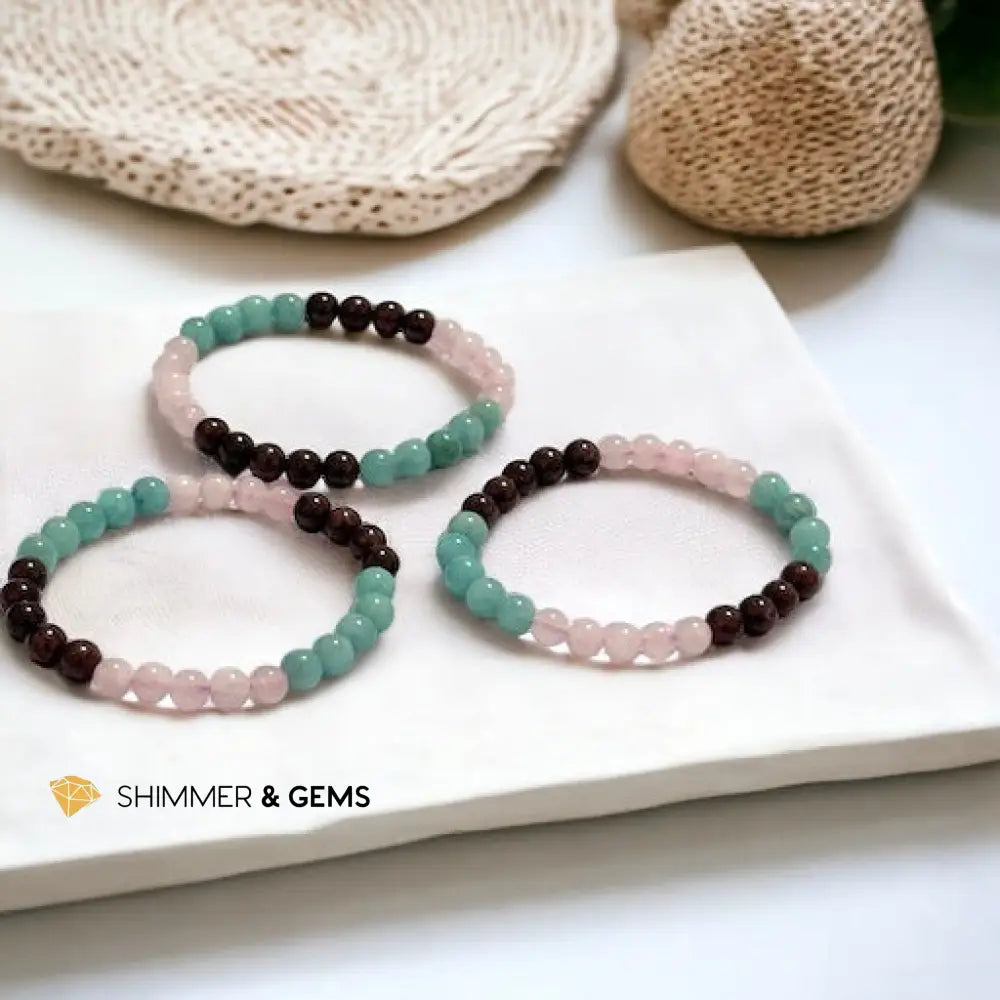 Aura Glow Remedy Bracelet (Madagascar Rose Quartz Amazonite & Garnet 6mm)