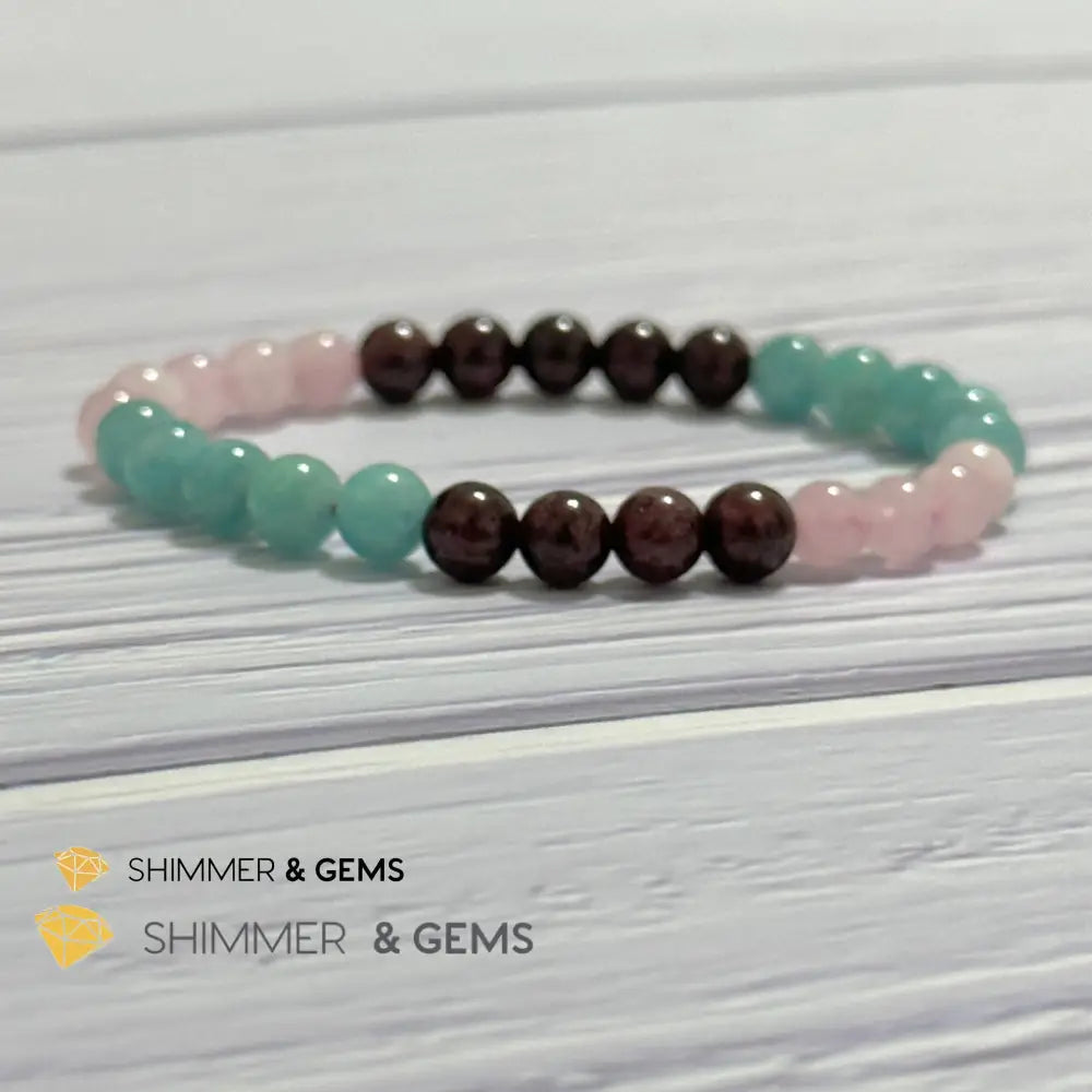 Aura Glow Remedy Bracelet (Madagascar Rose Quartz Amazonite & Garnet 6mm)