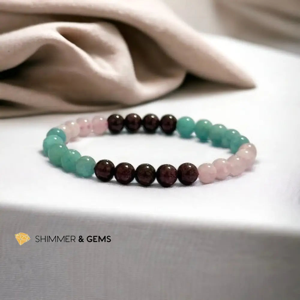 Aura Glow Remedy Bracelet (Madagascar Rose Quartz Amazonite & Garnet 6mm)