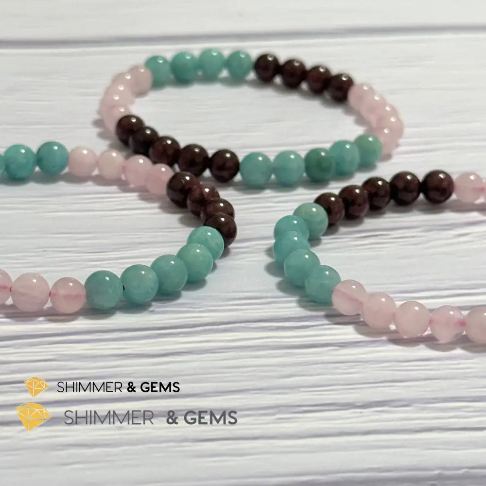Aura Glow Remedy Bracelet (Madagascar Rose Quartz Amazonite & Garnet 6mm)