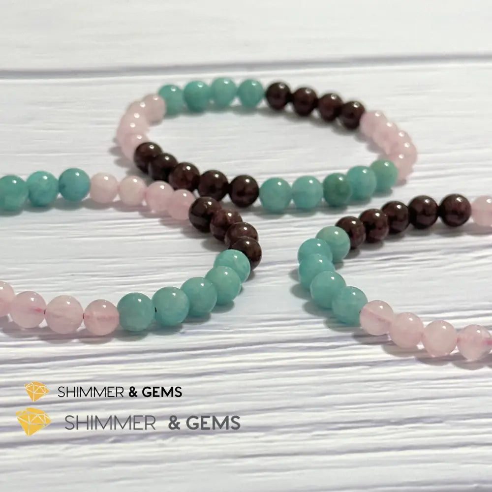 Aura Glow Remedy Bracelet (Madagascar Rose Quartz Amazonite & Garnet 6mm)