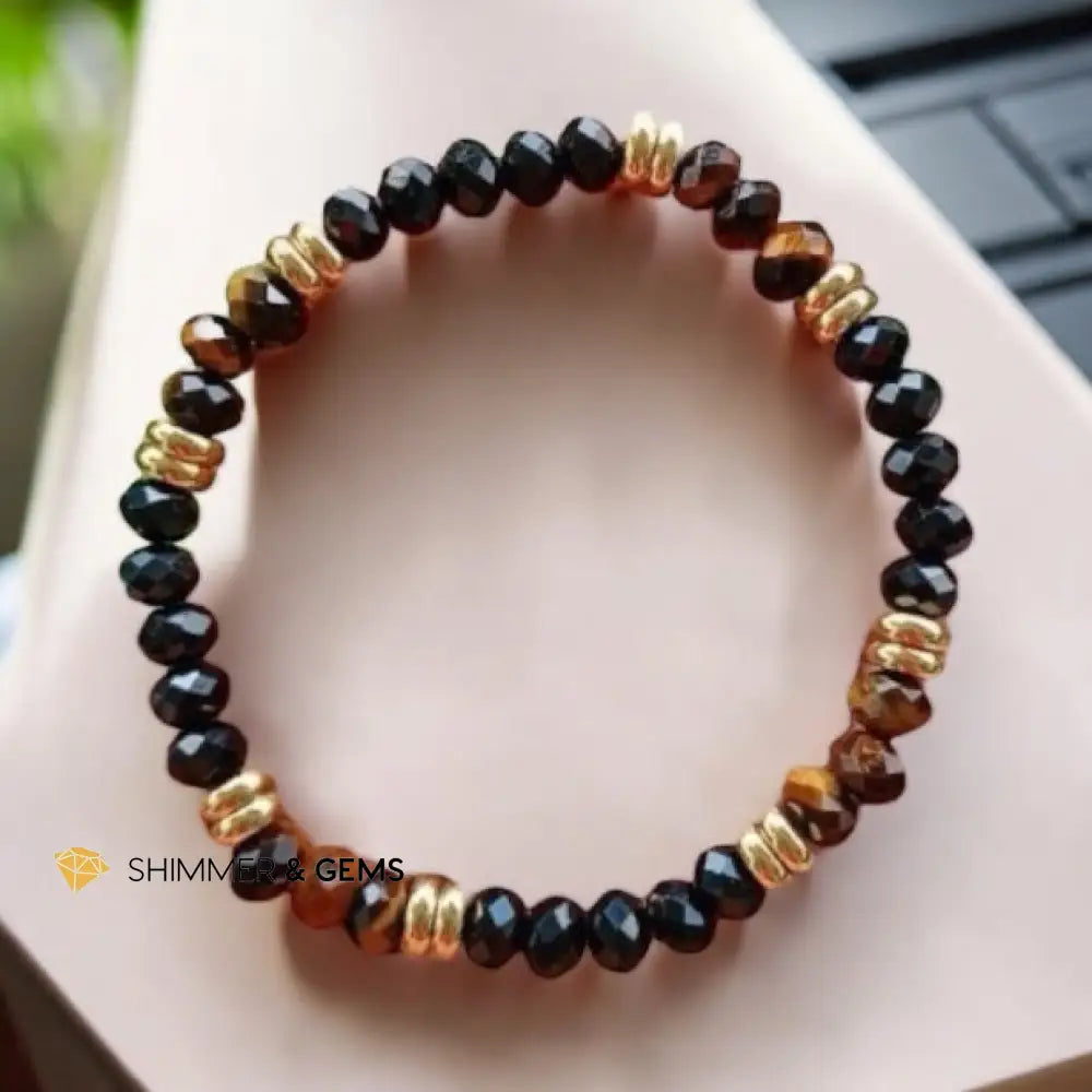 Aura Shield Bracelet (Tiger’s Eye & Black Tourmaline 4x6mm Rondelle) with stainless steel beads 5.5” Bracelets