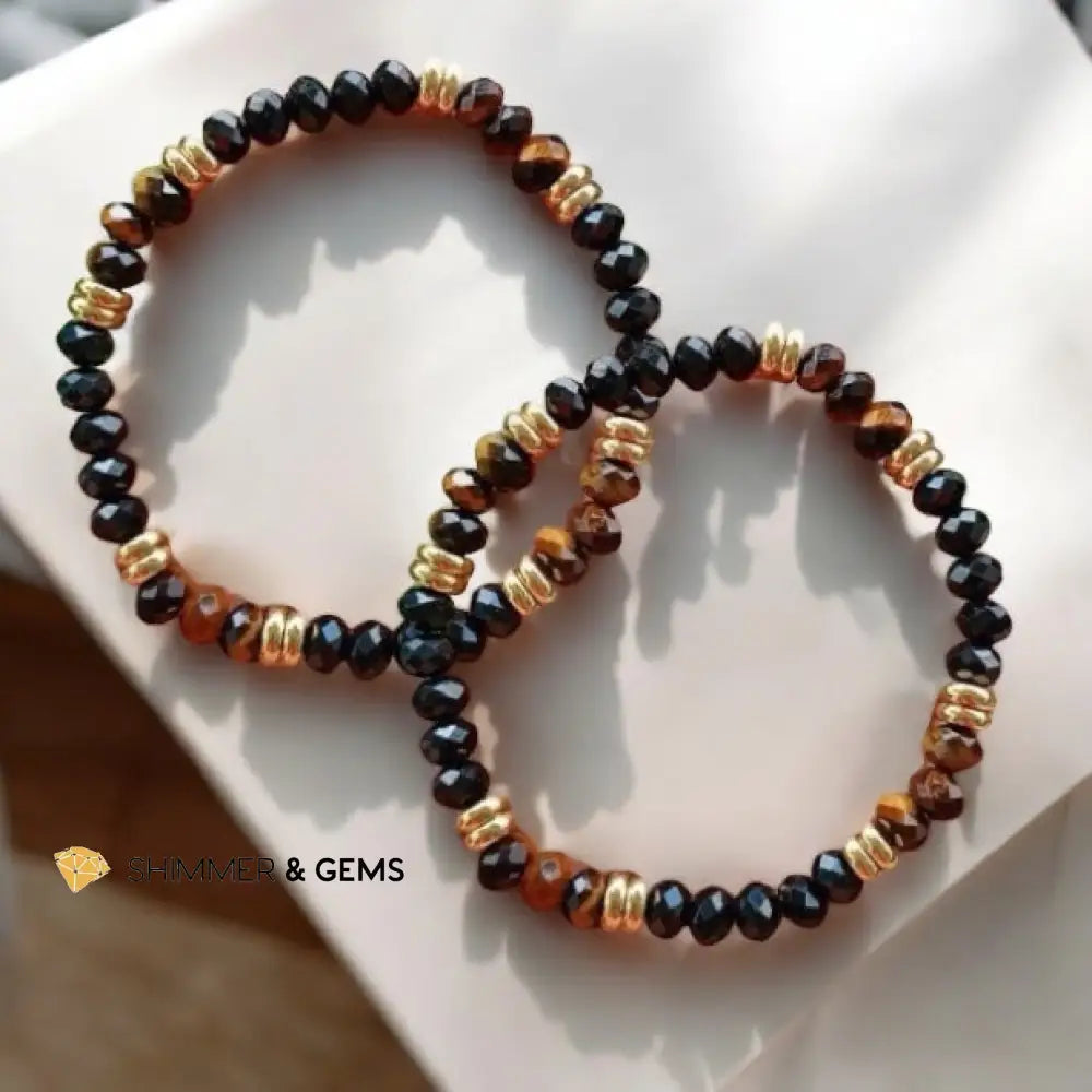 Aura Shield Bracelet (Tiger’s Eye & Black Tourmaline 4x6mm Rondelle) with stainless steel beads Bracelets