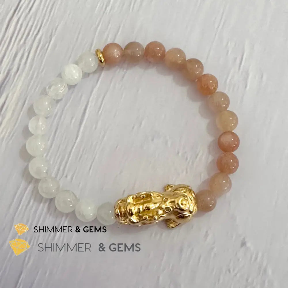 Balance & Joy Pixiu Bracelet (Stainless Steel) Sunstone and Moonstone 6mm