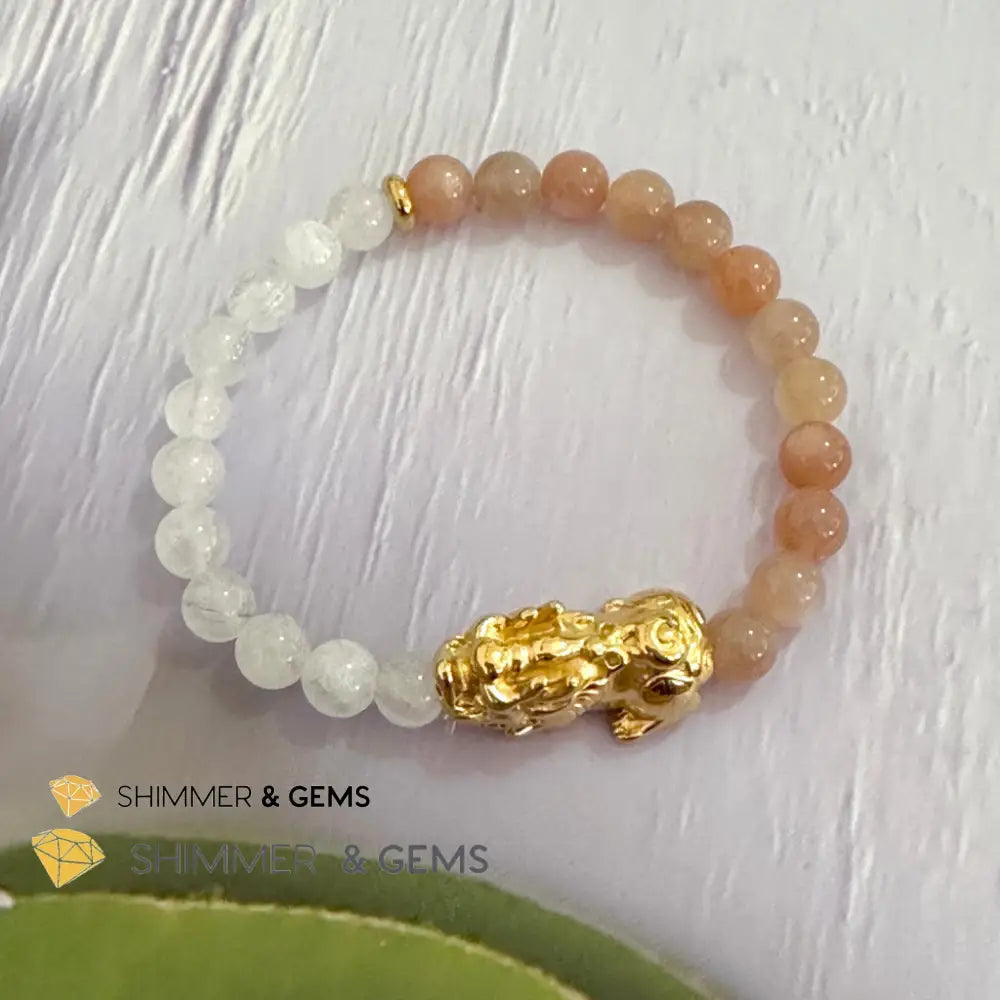 Balance & Joy Pixiu Bracelet (Stainless Steel) Sunstone and Moonstone 6mm