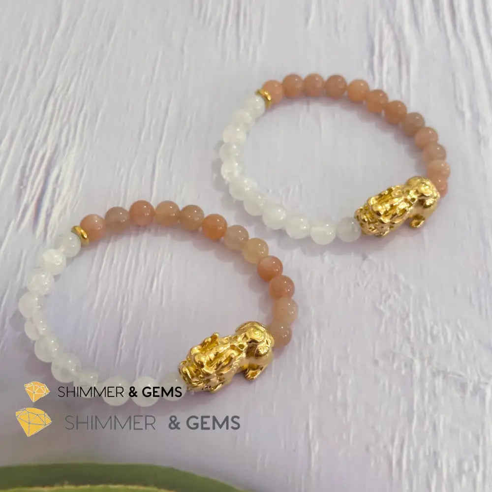 Balance & Joy Pixiu Bracelet (Stainless Steel) Sunstone and Moonstone 6mm