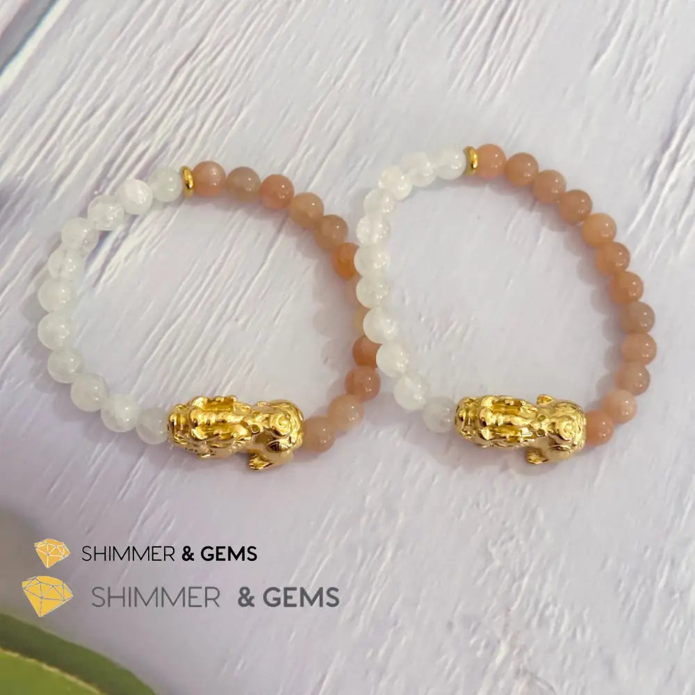 Balance & Joy Pixiu Bracelet (Stainless Steel) Sunstone and Moonstone 6mm
