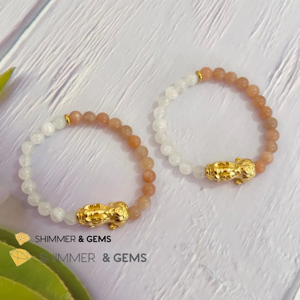 Balance & Joy Pixiu Bracelet (Stainless Steel) Sunstone and Moonstone 6mm