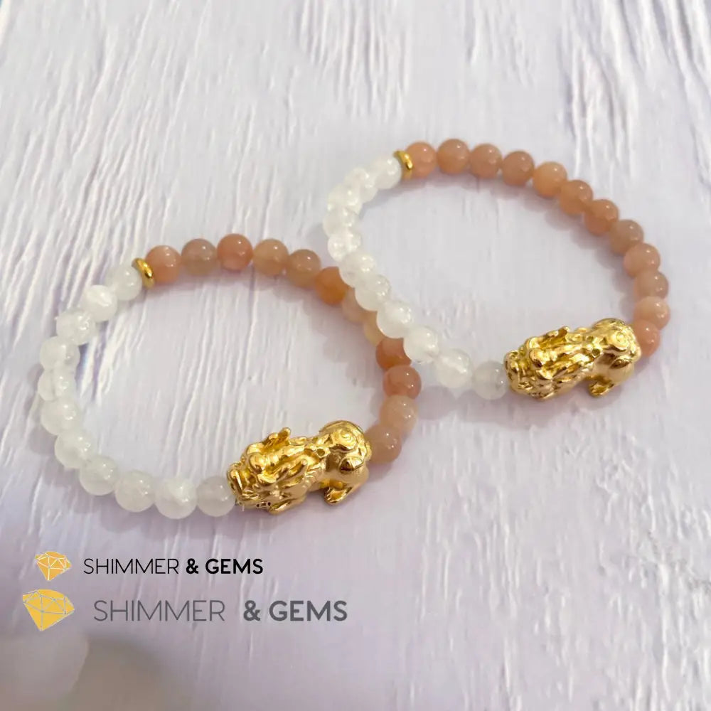 Balance & Joy Pixiu Bracelet (Stainless Steel) Sunstone and Moonstone 6mm