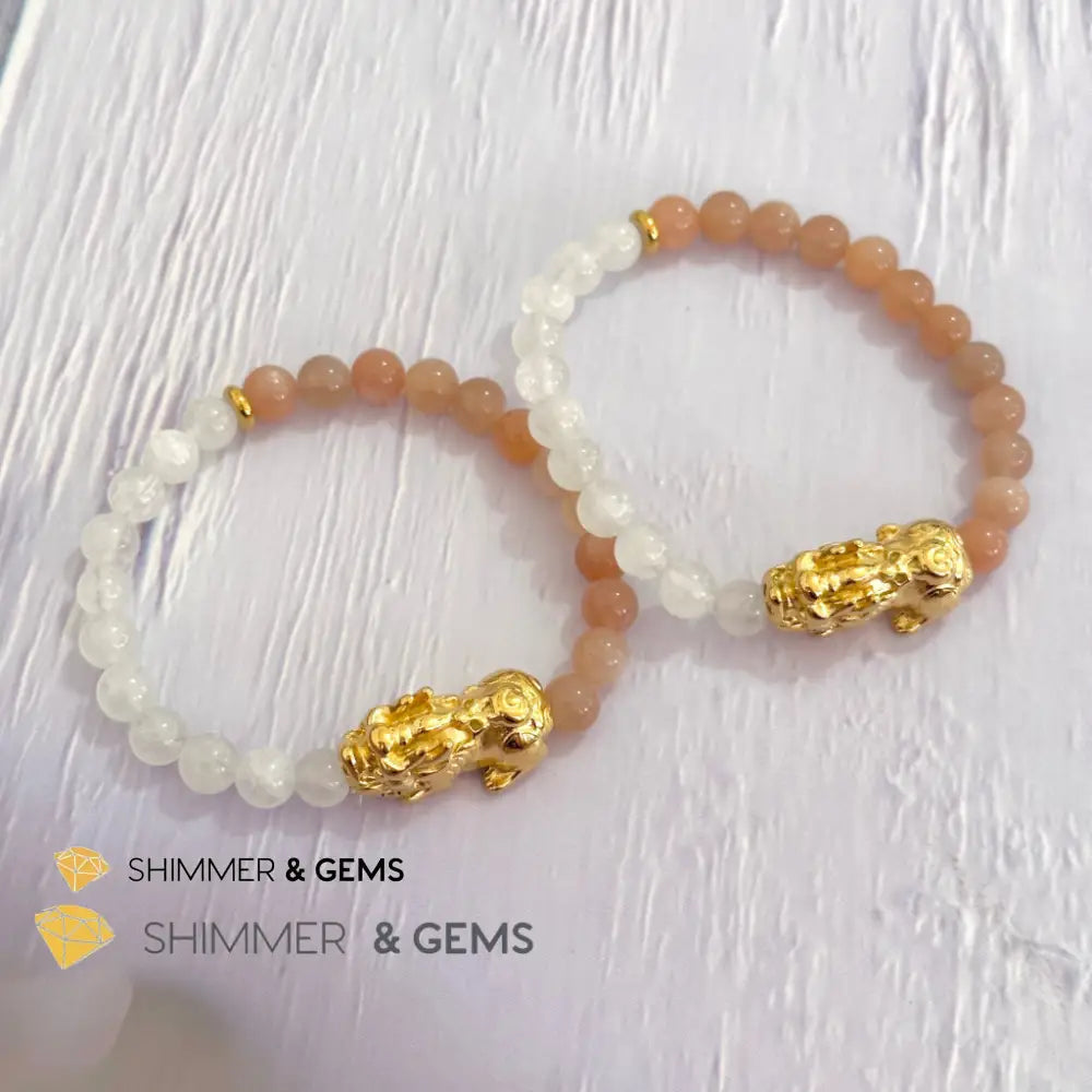 Balance & Joy Pixiu Bracelet (Stainless Steel) Sunstone and Moonstone 6mm