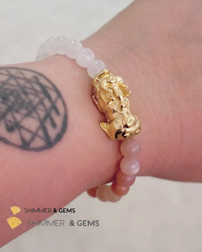 Balance & Joy Pixiu Bracelet (Stainless Steel) Sunstone and Moonstone 6mm