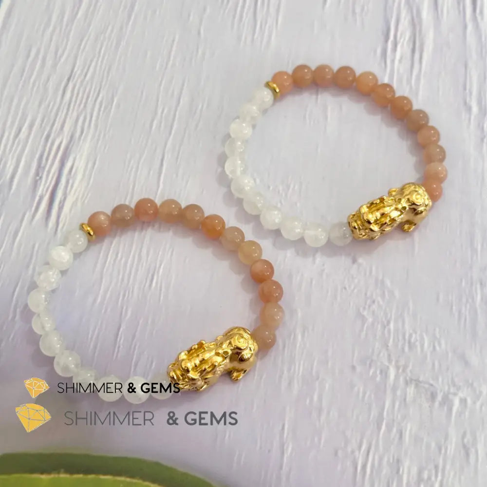Balance & Joy Pixiu Bracelet (Stainless Steel) Sunstone and Moonstone 6mm