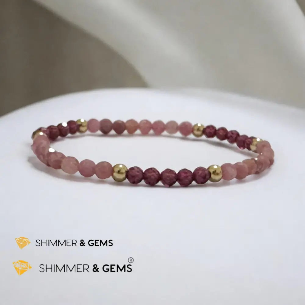 Beautiful Aura 4mm Bracelet with Stainless Steel Beads (Garnet & Pink Tourmaline) 6.0” Bracelets