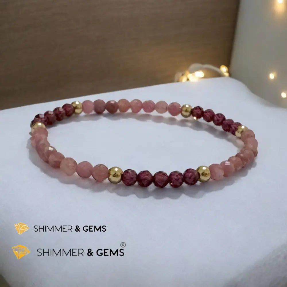 Beautiful Aura 4mm Bracelet with Stainless Steel Beads (Garnet & Pink Tourmaline) 6.5” Bracelets