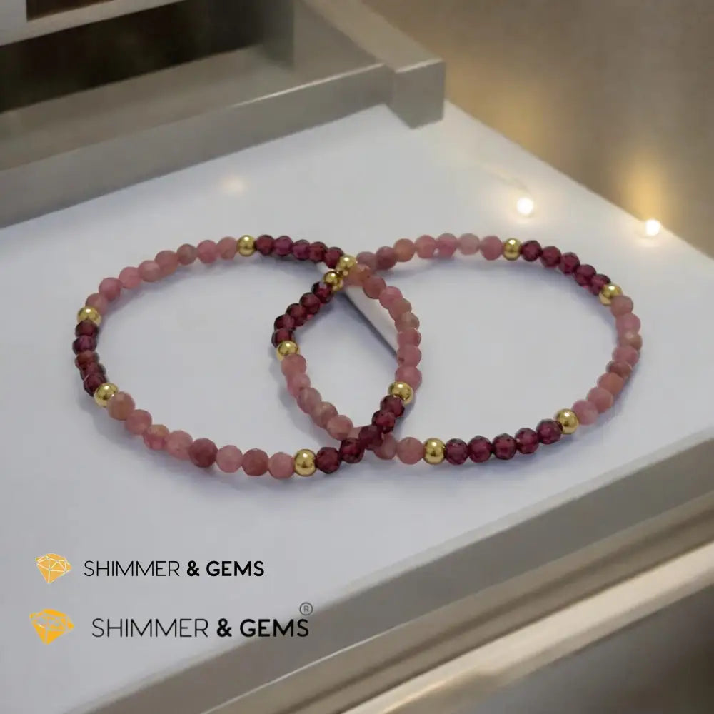 Beautiful Aura 4mm Bracelet with Stainless Steel Beads (Garnet & Pink Tourmaline) Bracelets