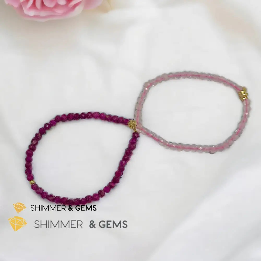 Beauty & Grace Infinity Double Bracelet (Ruby Rose Quartz 4mm with 14k gold plated copper Lotus & Rose Charms) Bracelets