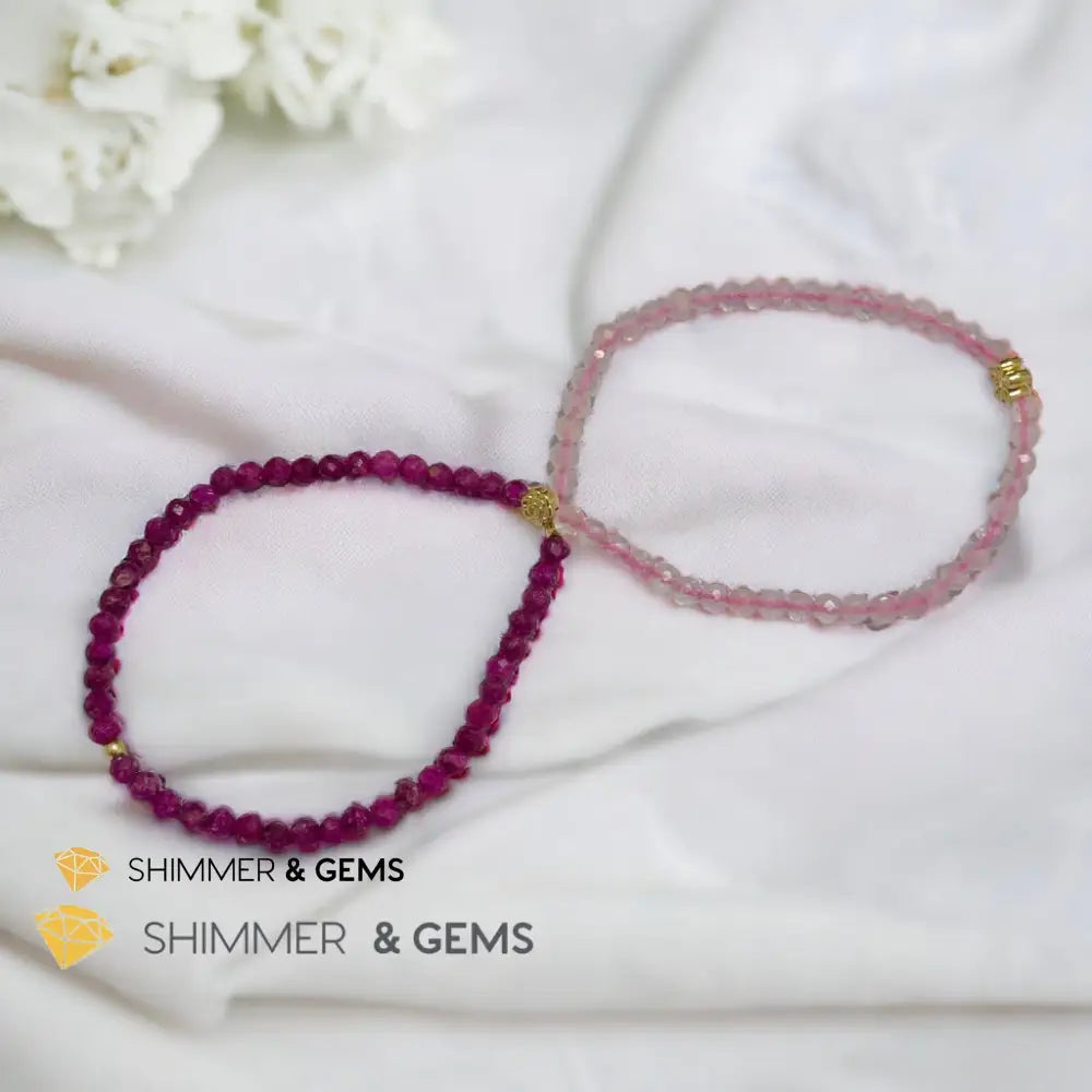 Beauty & Grace Infinity Double Bracelet (Ruby Rose Quartz 4mm with 14k gold plated copper Lotus & Rose Charms) Bracelets