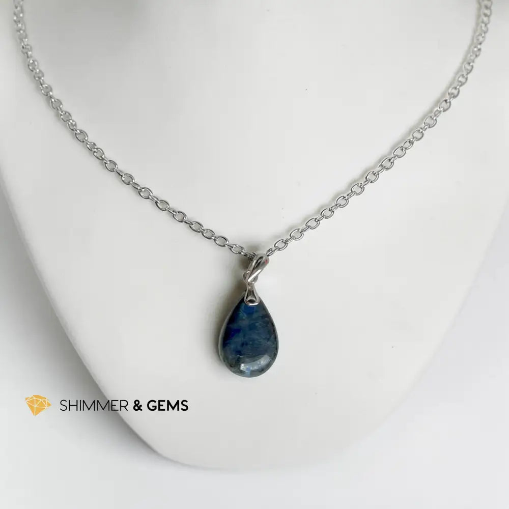 Black/Blue Labradorite 18mm 925 Sterling Silver Pear Pendant 18mm