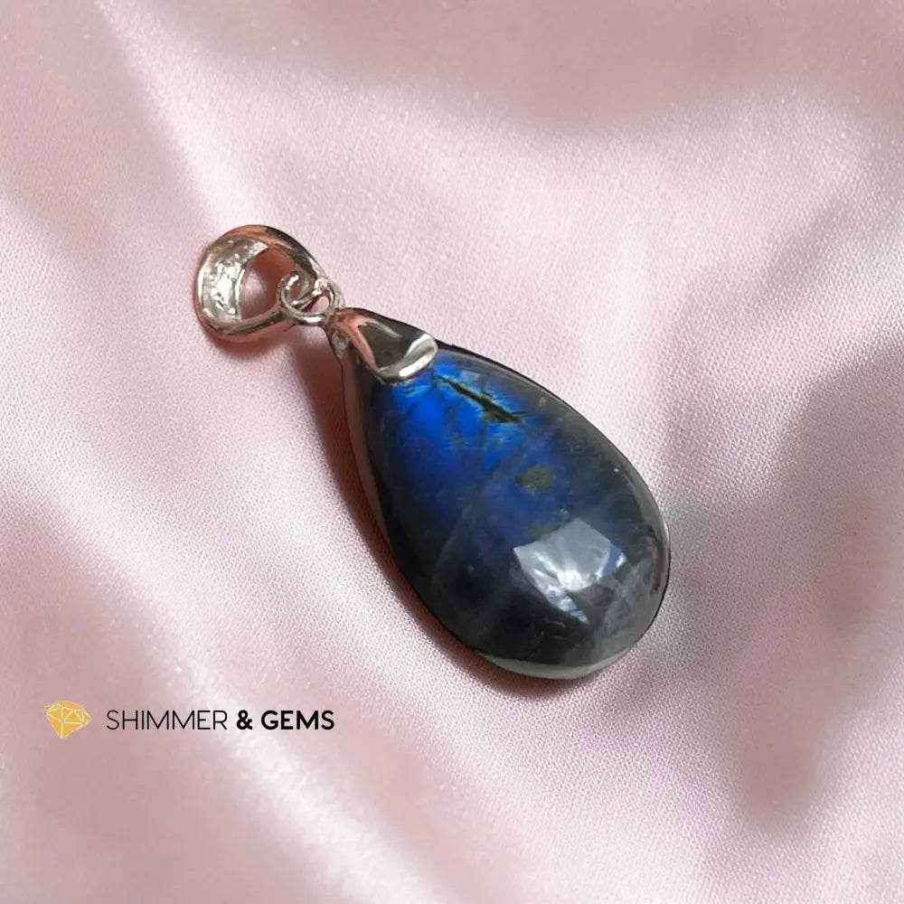Black/Blue Labradorite 18mm 925 Sterling Silver Pear Pendant 18mm
