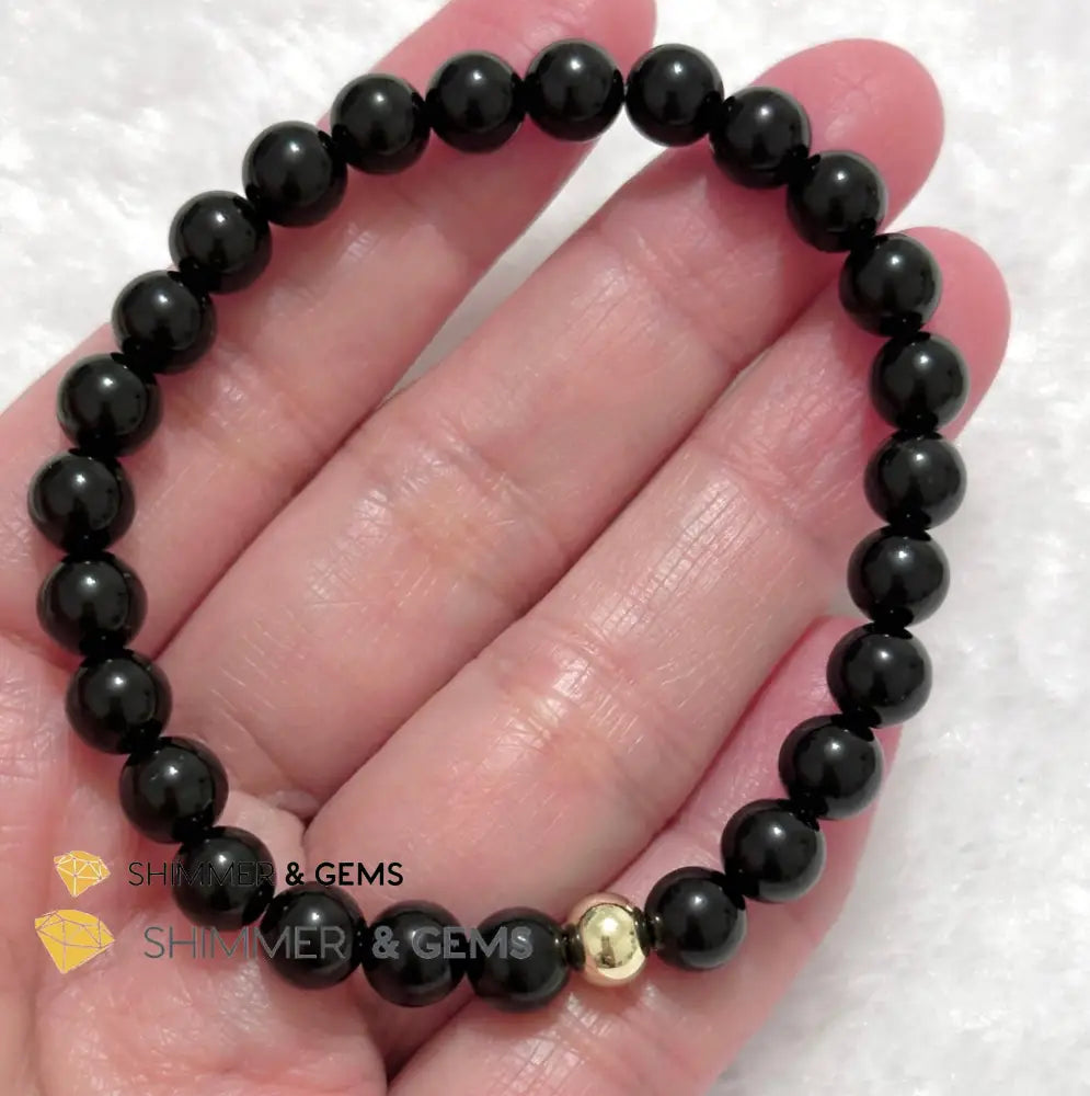 Black Obsidian 6mm Bracelet with 14k gold filled bead 5.5” Bracelets