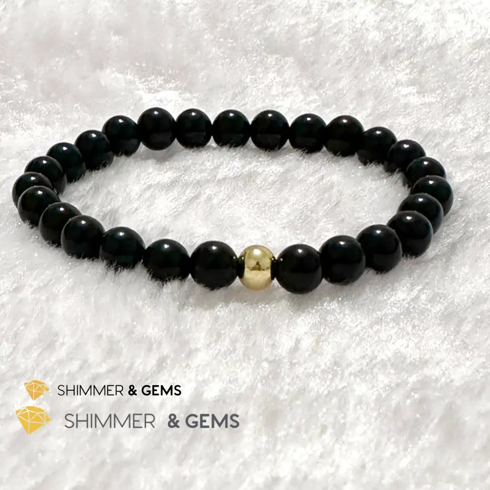 Black Obsidian 6mm Bracelet with 14k gold filled bead Bracelets