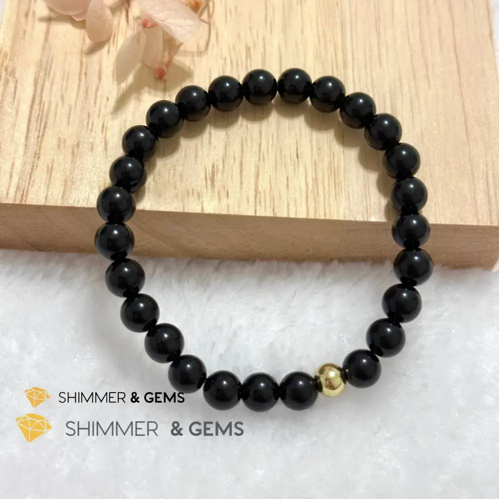 Black Obsidian 6mm Bracelet with 14k gold filled bead Bracelets
