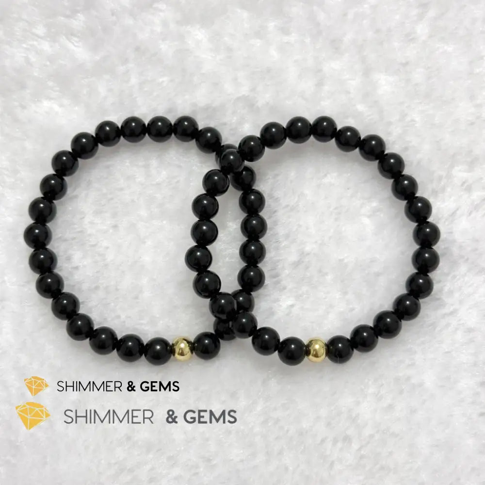 Black Obsidian 6mm Bracelet with 14k gold filled bead Bracelets