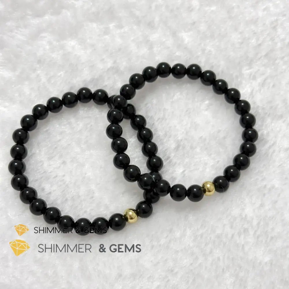 Black Obsidian 6mm Bracelet with 14k gold filled bead Bracelets