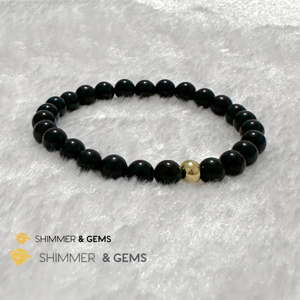 Black Obsidian 6mm Bracelet with 14k gold filled bead Bracelets