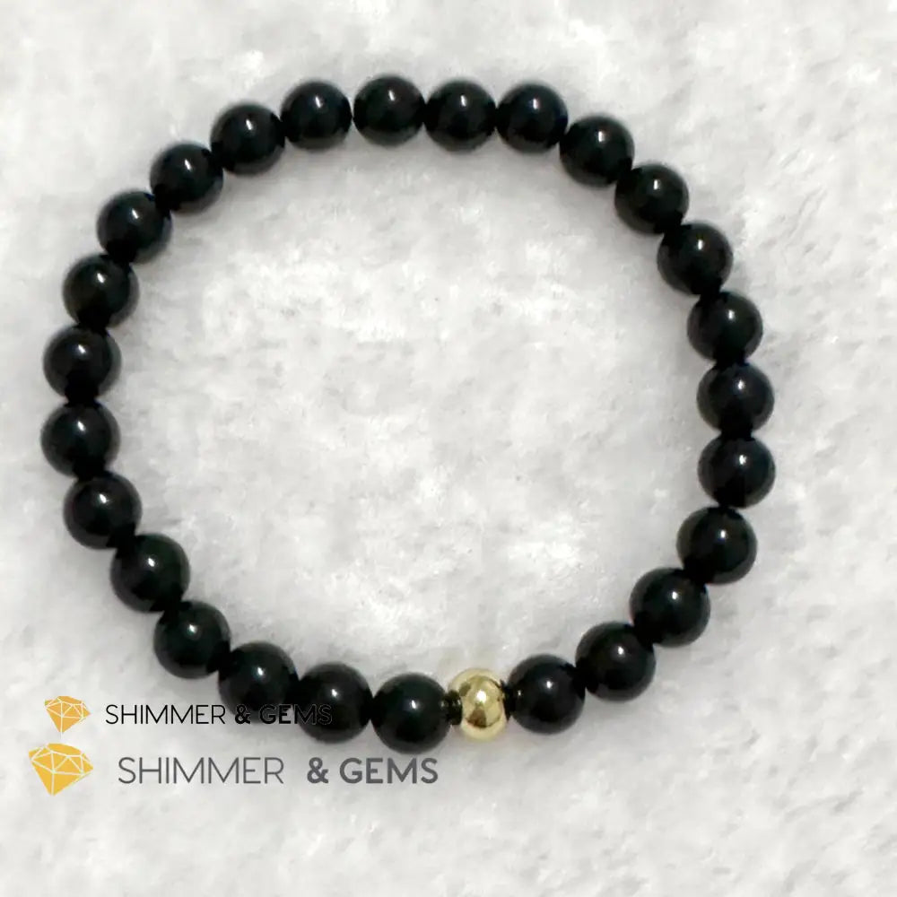 Black Obsidian 6mm Bracelet with 14k gold filled bead Bracelets