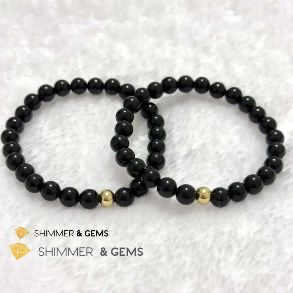 Black Obsidian 6mm Bracelet with 14k gold filled bead Bracelets