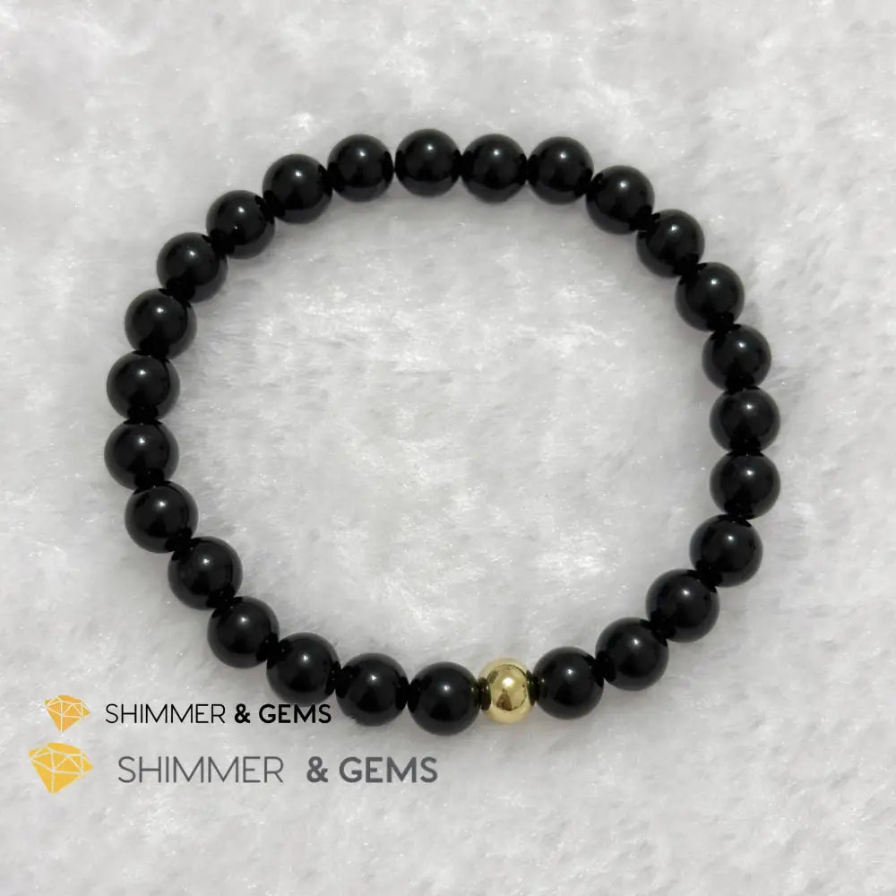 Black Obsidian 6mm Bracelet with 14k gold filled bead Bracelets
