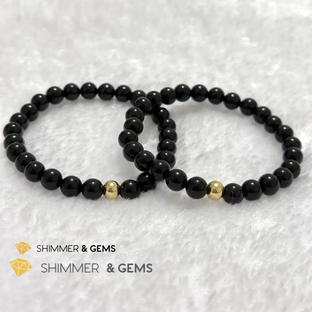 Black Obsidian 6mm Bracelet with 14k gold filled bead Bracelets