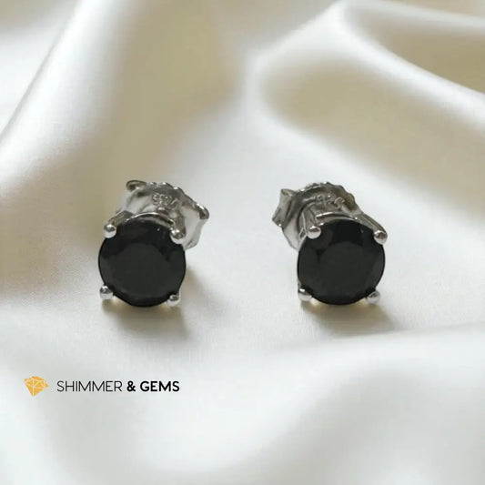 Black Spinel Round 925 Silver 6mm Bracelet per pair Earrings
