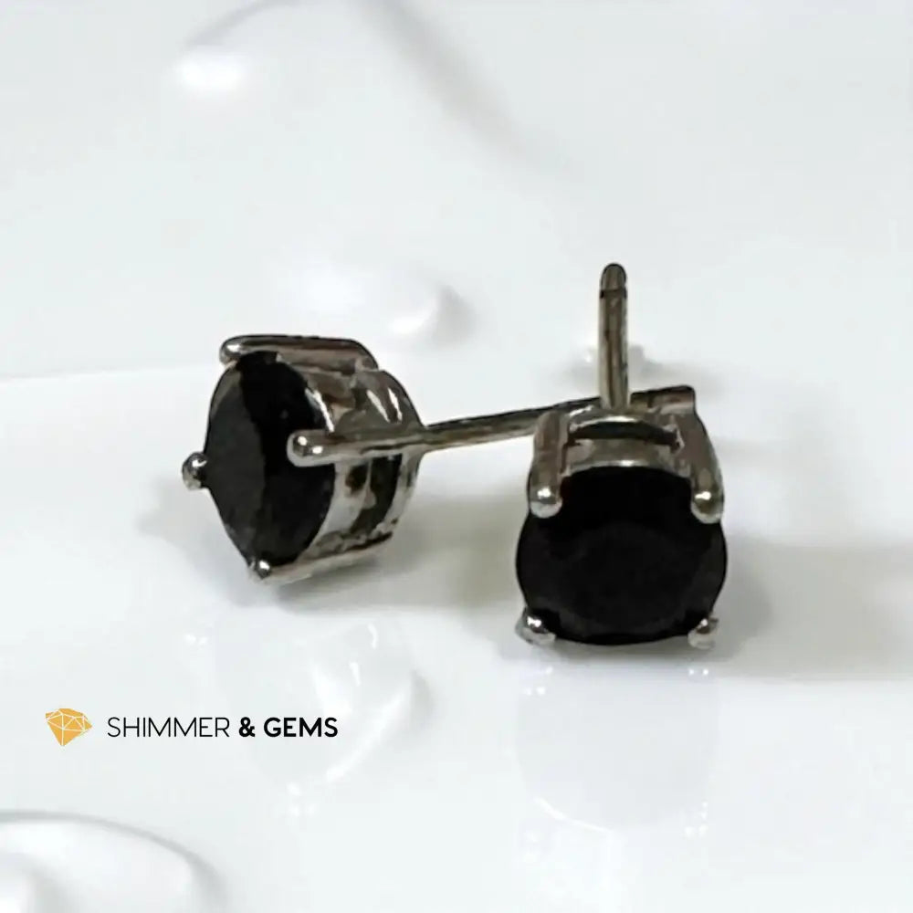 Black Spinel Round 925 Silver 6mm Bracelet per pair Earrings