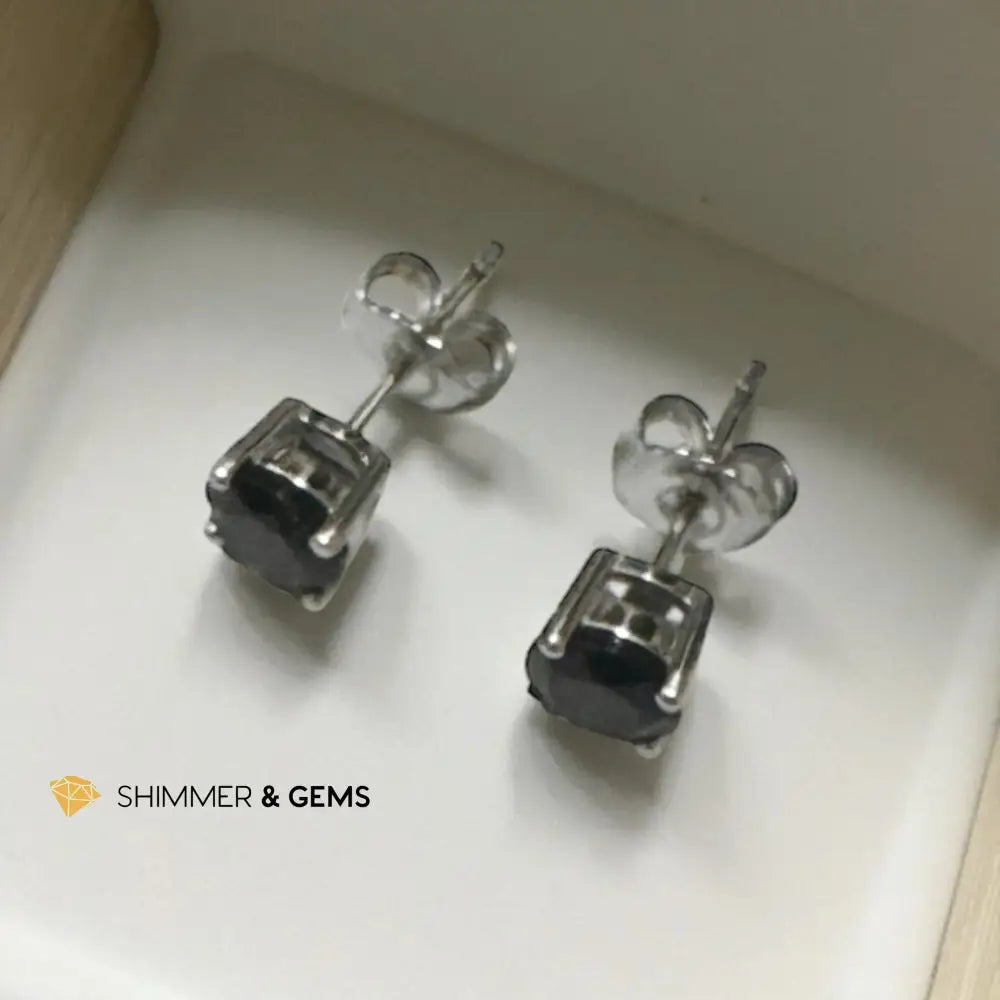 Black Spinel Round 925 Silver 6mm Bracelet per pair Earrings