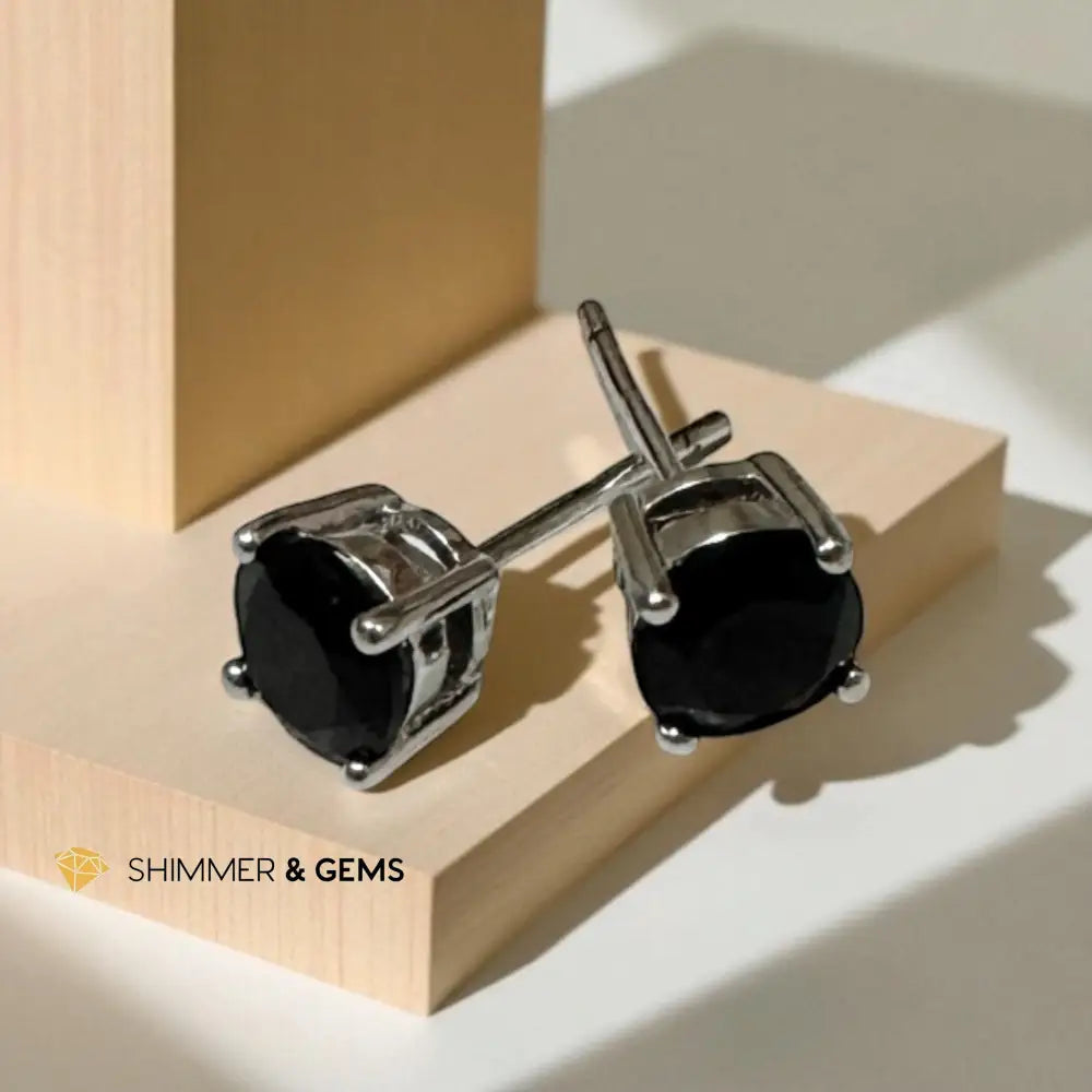 Black Spinel Round 925 Silver 6mm Bracelet per pair Earrings