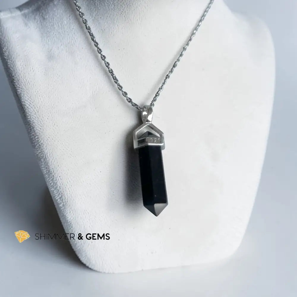 Black Tourmaline 22mm 925 Sterling Silver Double Pointer Pendant 22mm Pendant