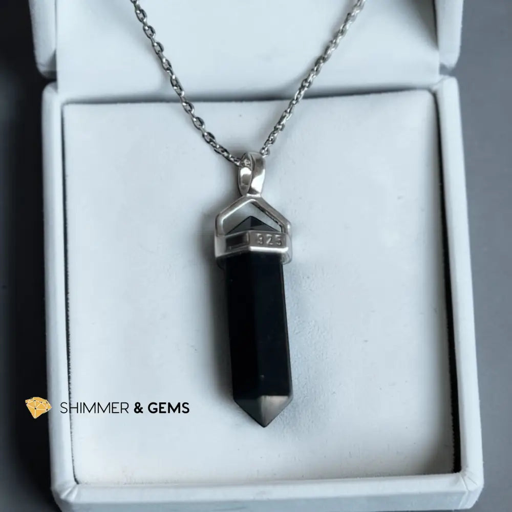 Black Tourmaline 22mm 925 Sterling Silver Double Pointer Pendant 22mm Pendant