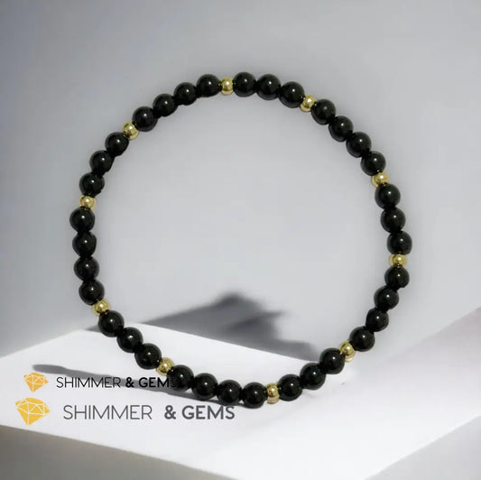 Black Tourmaline 4mm with 14k gold filled beads (Protection) 5.5” Bracelets