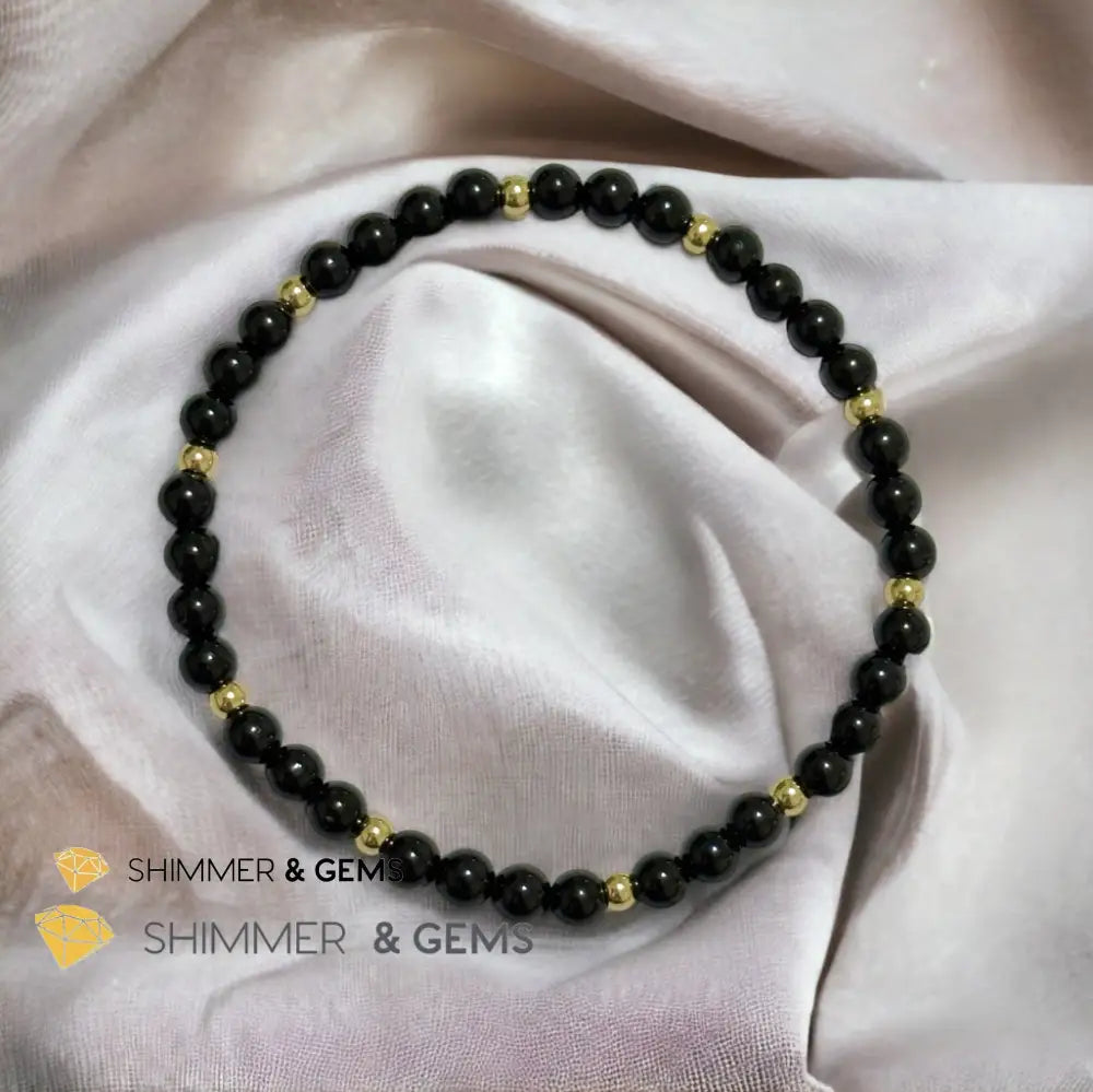 Black Tourmaline 4mm with 14k gold filled beads (Protection) Bracelets